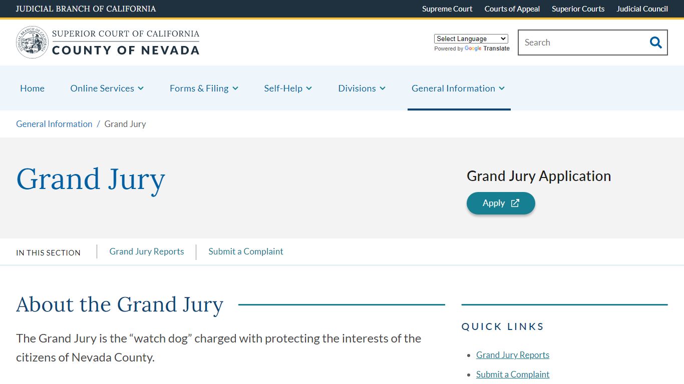 Grand Jury | Superior Court of California | County of Nevada